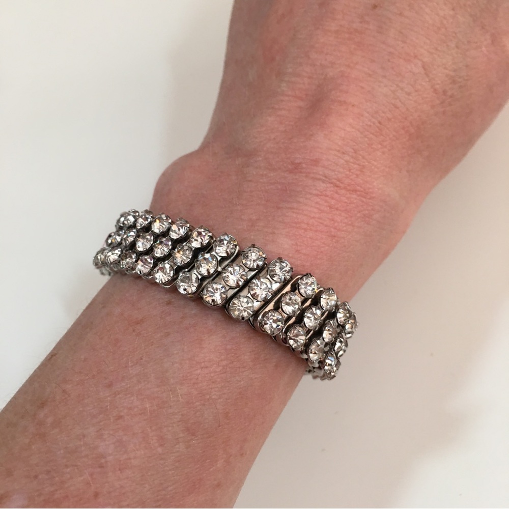 Vintage art Deco Retro Expandable Crystal bracelet three rows Antique made USA